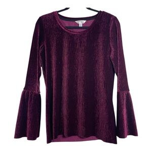 Northern Reflections Sz M Dark Romantic Textured Flare Bell Sleeve Velvet Top